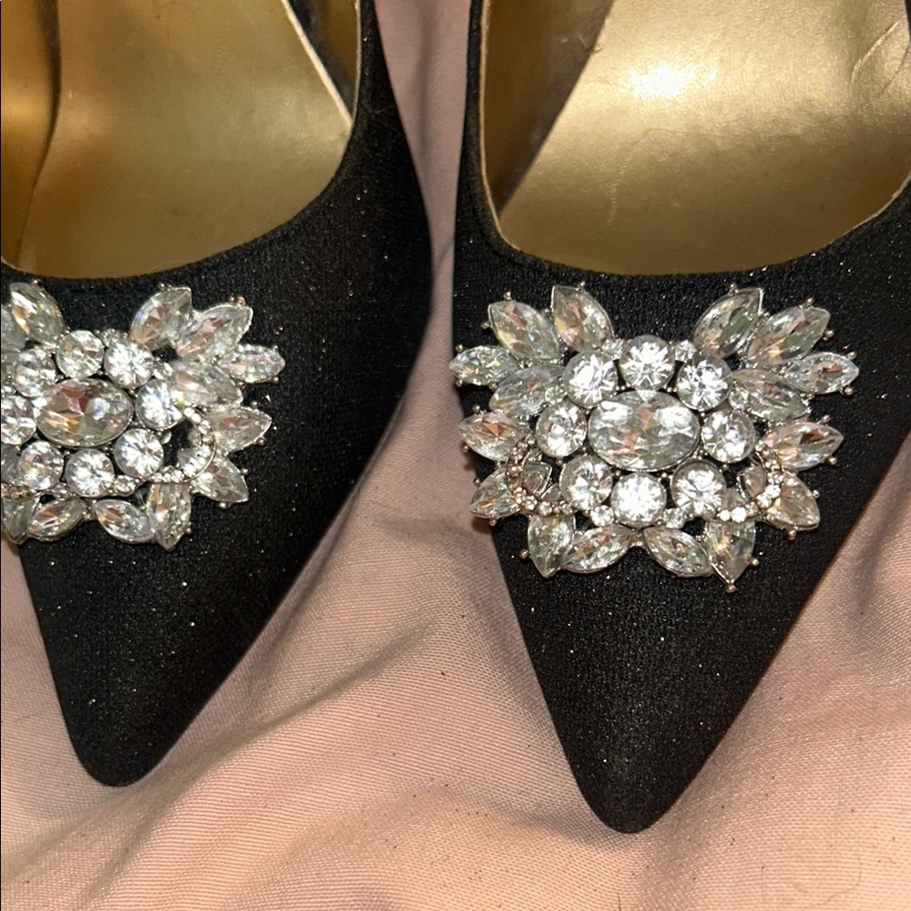 Sparkle BLACK Crystal Pump High Heel Rhinestone Jewel Diamond Toe Shoes 7